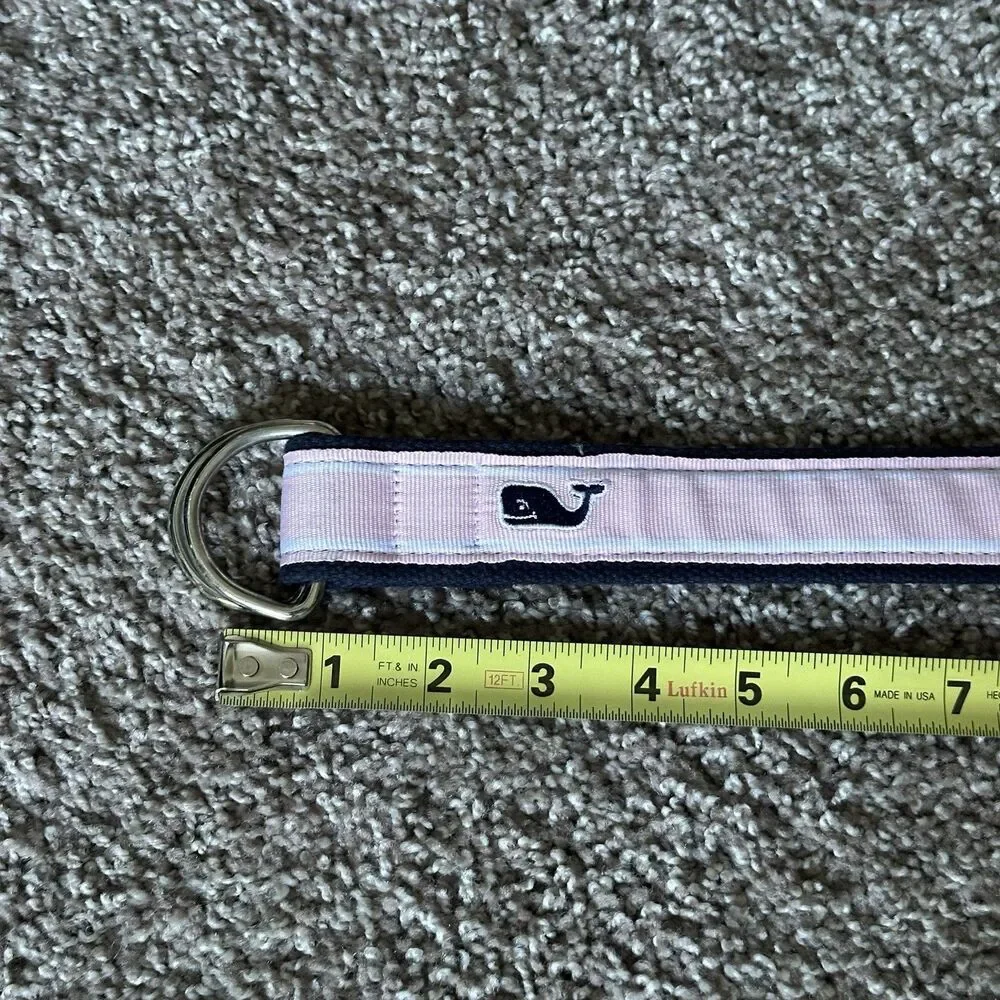 Vineyard Vines Belt Pink Blue Whale Print Sz XXL Canvas Grosgrain Ribbon EUC